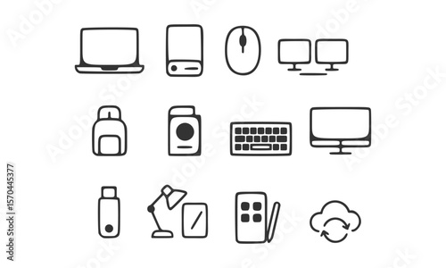 Simple Line Icons Laptop, Computer, Tablet, Smartphone, and More