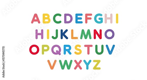 Colorful Uppercase Alphabet Letters Arranged on White Background for Learning