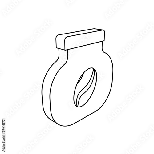 The outline of a large instant coffee symbol is made with black lines. 3D view of the object in perspective. Vector illustration on white background