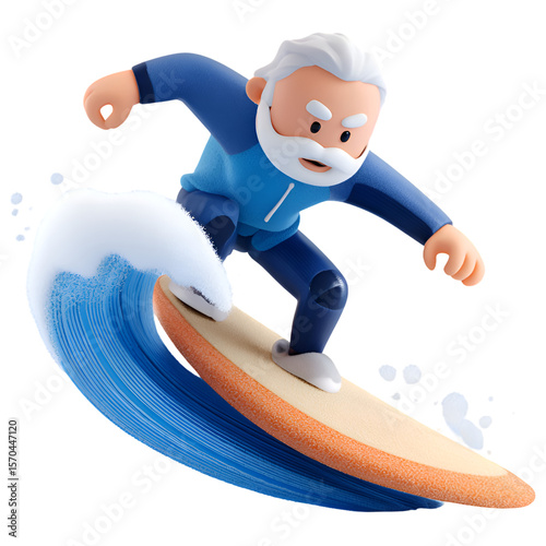 Minimalist 3D Surfer Character Illustration – Cute Summer Beach Man,Waman with Wetsuit and Colorful Surfboard.