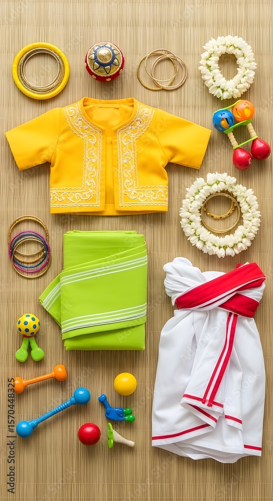 Obraz premium Sri Lankan Avurudu Children’s Traditional Clothes Flat Lay