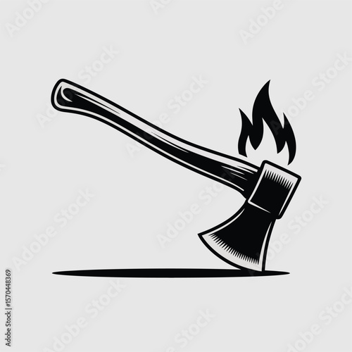 Axe with Flames Vector Illustration on Gray Background
