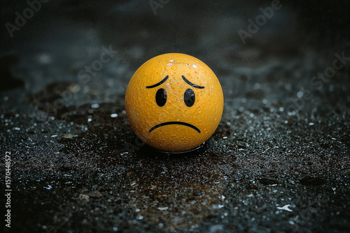 Melancholy emoji reflecting on a slippery floor