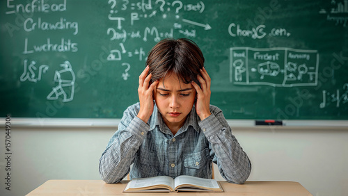 Exhausted student struggling with challenging schoolwork