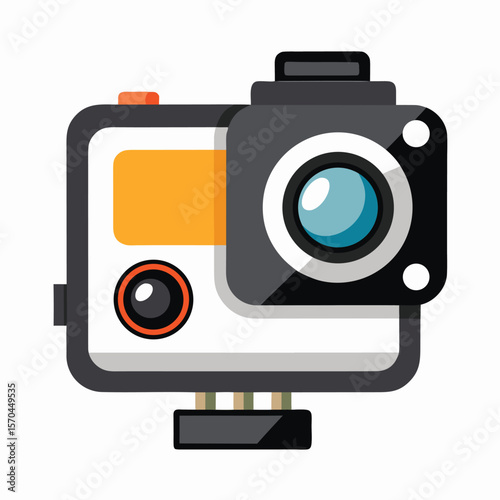 Modern action camera with wide angle lens and display screen