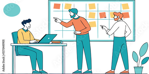 Team collaborating around a planning board business teamwork