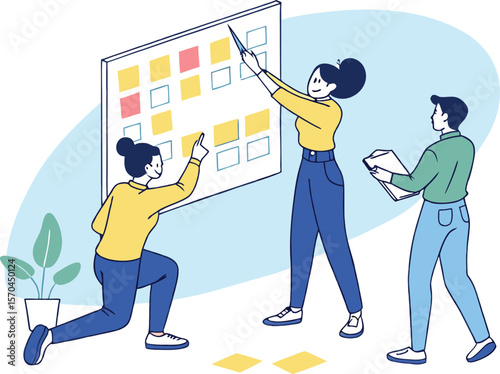 Team collaborating on a project board collaboration project management