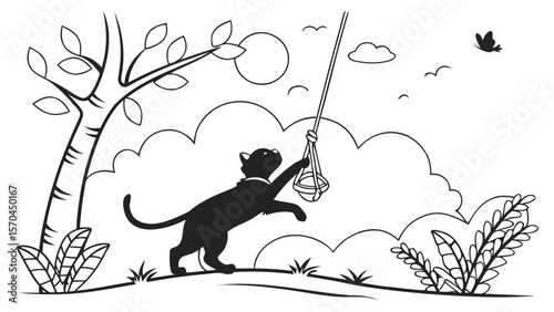 Kitten Running with Swing Silhouette � Dreamy Pet Pose for Gifts, Prints, and SVG Decor Files