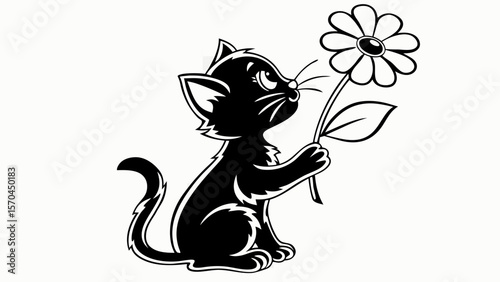 Kitten Sitting with Flower Silhouette � Funny Pet Pose for Gifts, Prints, and SVG Decor Files