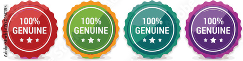 Colorful 100% Genuine labels on white background