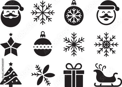 Christmas Outline Icon Collection – Monochrome Style

