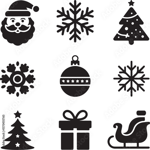 Christmas Outline Icon Collection – Monochrome Style

