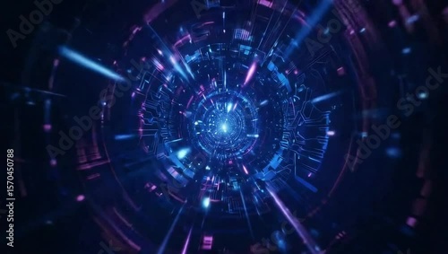 Wallpaper Mural Wormhole Tunnel Animation - Digital Particles, Blue and Purple Lights, Sci-Fi Background, Space Travel Torontodigital.ca