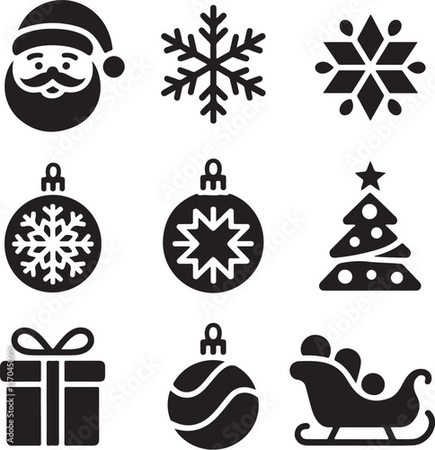 Christmas Outline Icon Collection – Monochrome Style

