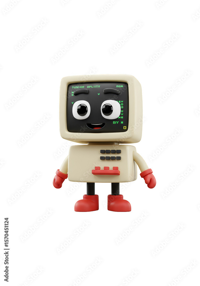 Fototapeta premium 3D Character of Retro Computer Funny Robot Isolated Toy Tech