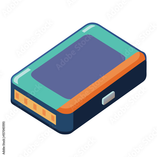 Modern portable power bank with blue screen and orange trim