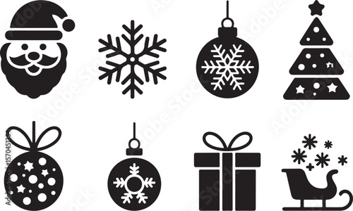 Holiday Icons Set – Santa, Sleigh, Snowflakes & More


