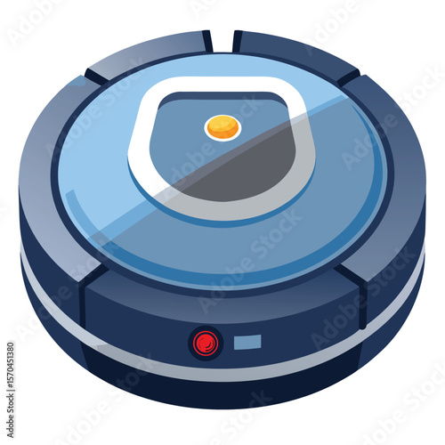 Modern blue robotic vacuum cleaner with a single orange button