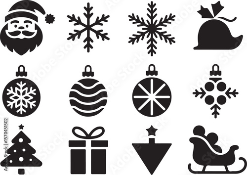 Holiday Icons Set – Santa, Sleigh, Snowflakes & More

