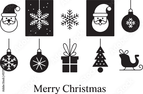 Holiday Icons Set – Santa, Sleigh, Snowflakes & More

