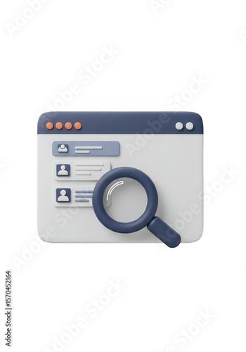 3D Job Search Magnifying Glass Candidate Browser on Transparent PNG