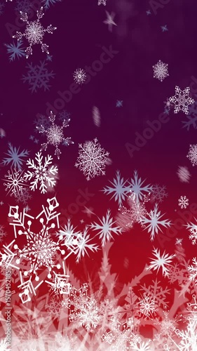 Animation of snow falling over snowflakes at christmas, on red background