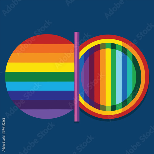 Abstract rainbow circles connected by a vertical line silhouette