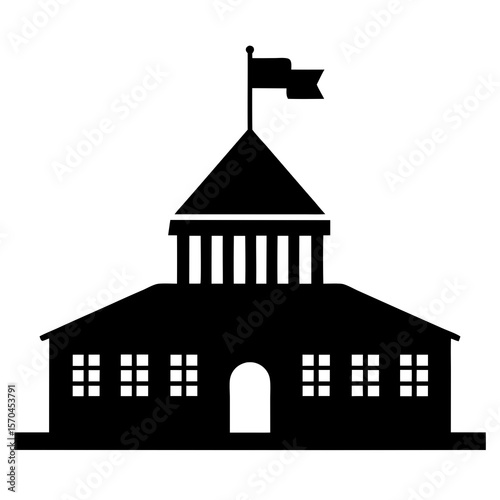 Ominous Grand Prison Illustration with Flag  Isolated on White

