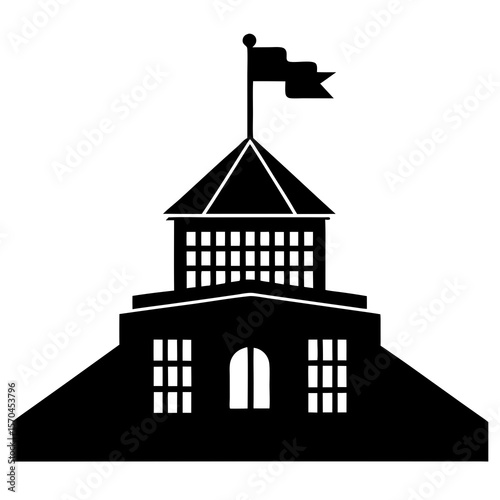 Ominous Grand Prison Illustration with Flag  Isolated on White
