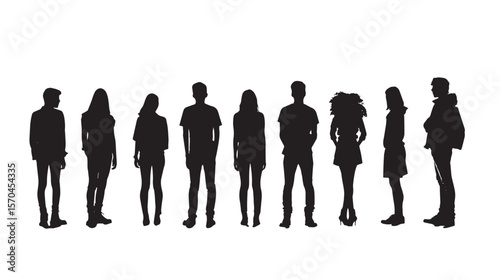 Silhouettes Group of Casual People in a Row