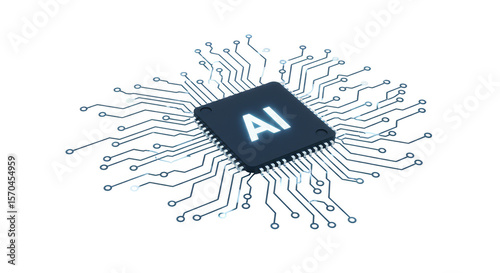 3d Rendering AI Chip on Transparent Background Isolated Technology