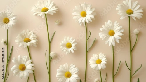Elegant White Daisies Floral Arrangement  Beautiful Spring Flowers on Beige Background