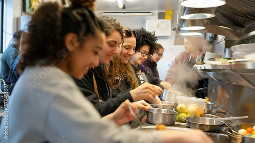 Culinary Students Collaborate in a Busy Kitchen