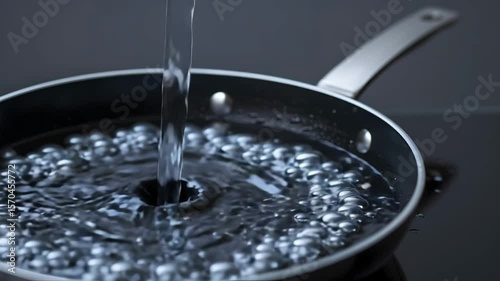 Pouring Water into a Pan Close-up of Boiling Water
