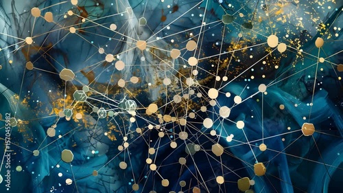 Abstract Network Connections Golden Nodes and Teal Abstract Background