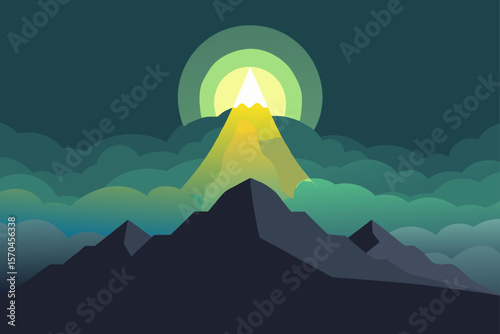 mountain landscape with clouds and sun