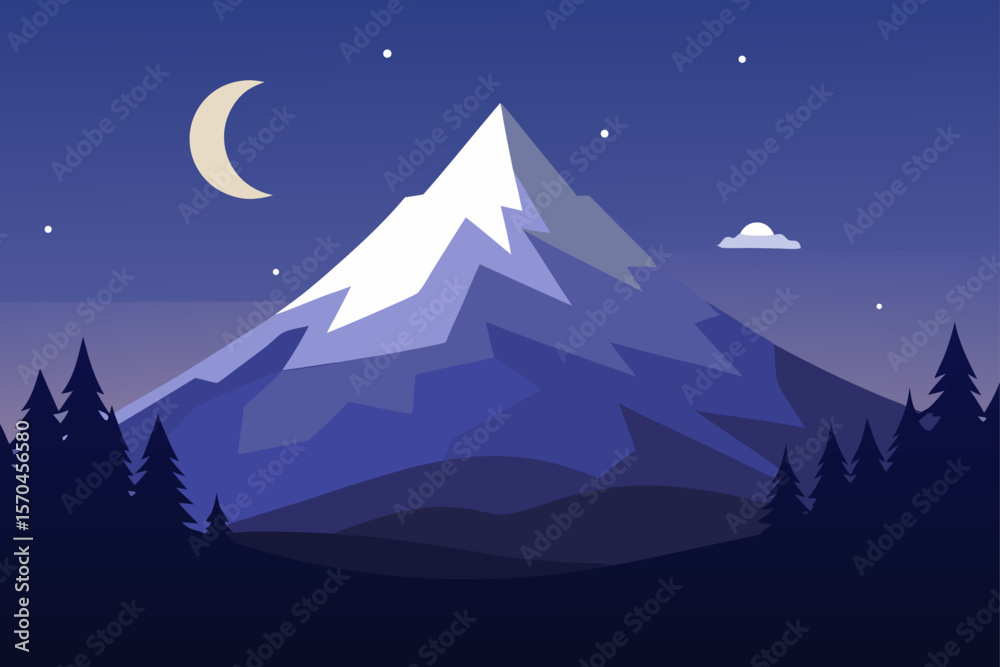 Obraz premium winter landscape with mountains and moon