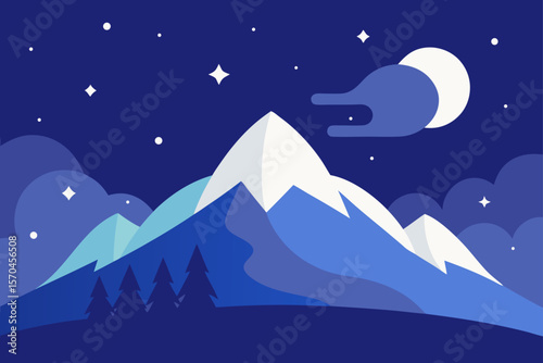 night landscape with mountains and moon