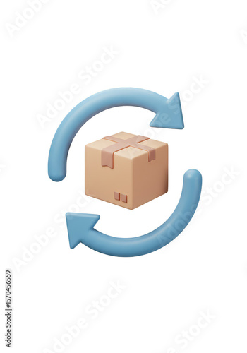 3d Rendering of Package Return with Recycling Arrow Transparent