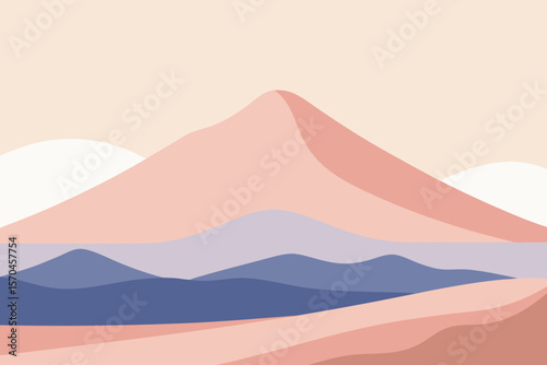 Serene Minimalist Mountain Landscape Illustration Peachy Peaks and Misty Valleys