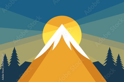 Majestic Mountain Peak at Sunrise A Stunning Vector Illustration