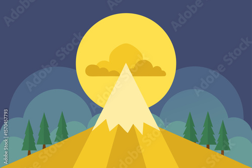 Serene Mountain Peak under Moonlight A Nighttime Landscape Illustration