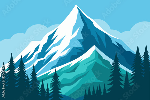 Majestic Mountain Peak A Stunning Winter Landscape Illustration