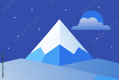 Serene Night Minimalist Mountain Landscape Illustration