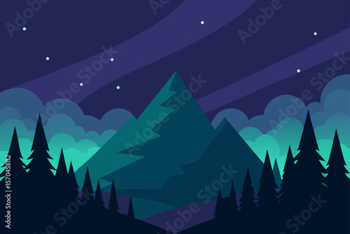 Enchanted Mountain Night A Serene Landscape Illustration