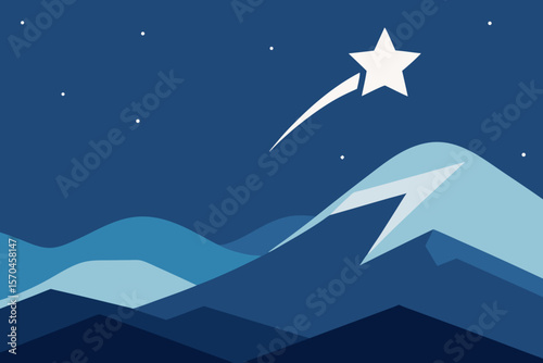 Night Sky Mountain Landscape with Shooting Star A Serene Night Scene