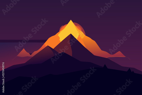 Majestic Mountain Sunset A Minimalist Landscape Illustration