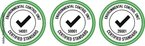Environmental control unit certified standard 14001, 50001, 26001 badge icons