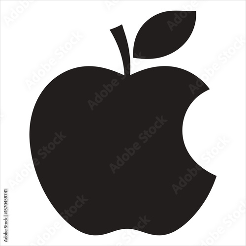 Black bitten apple with leaf and stem fruit white