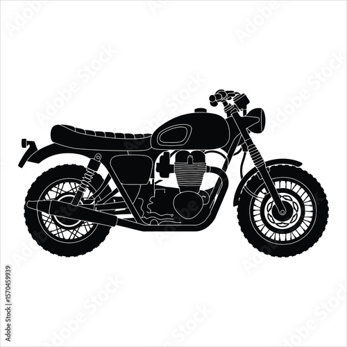 Black silhouette of a classic motorcycle with chrome details bike vintage